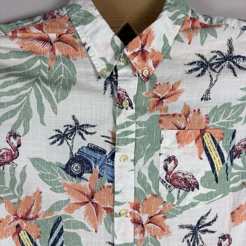 Eddie Bauer Men's 2XL White Floral Hawaiian‎ Beach Button Up Short Sleeve Shirt